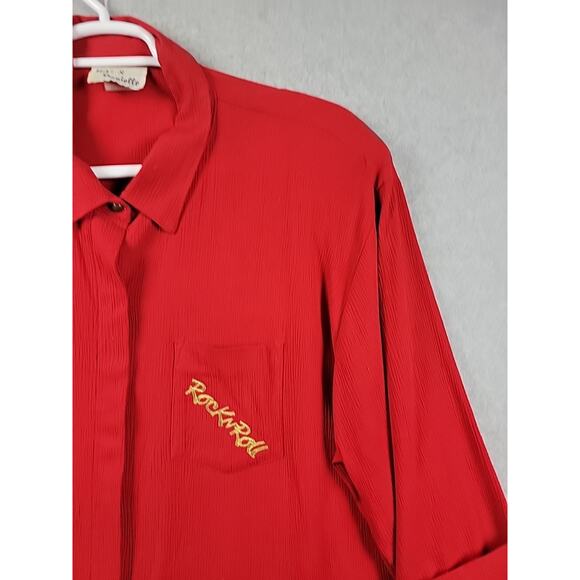 Vtg Niki & Danielle Rock N Roll Red Embroidered SS Button Up Shirt Plus 22W - Picture 4 of 12